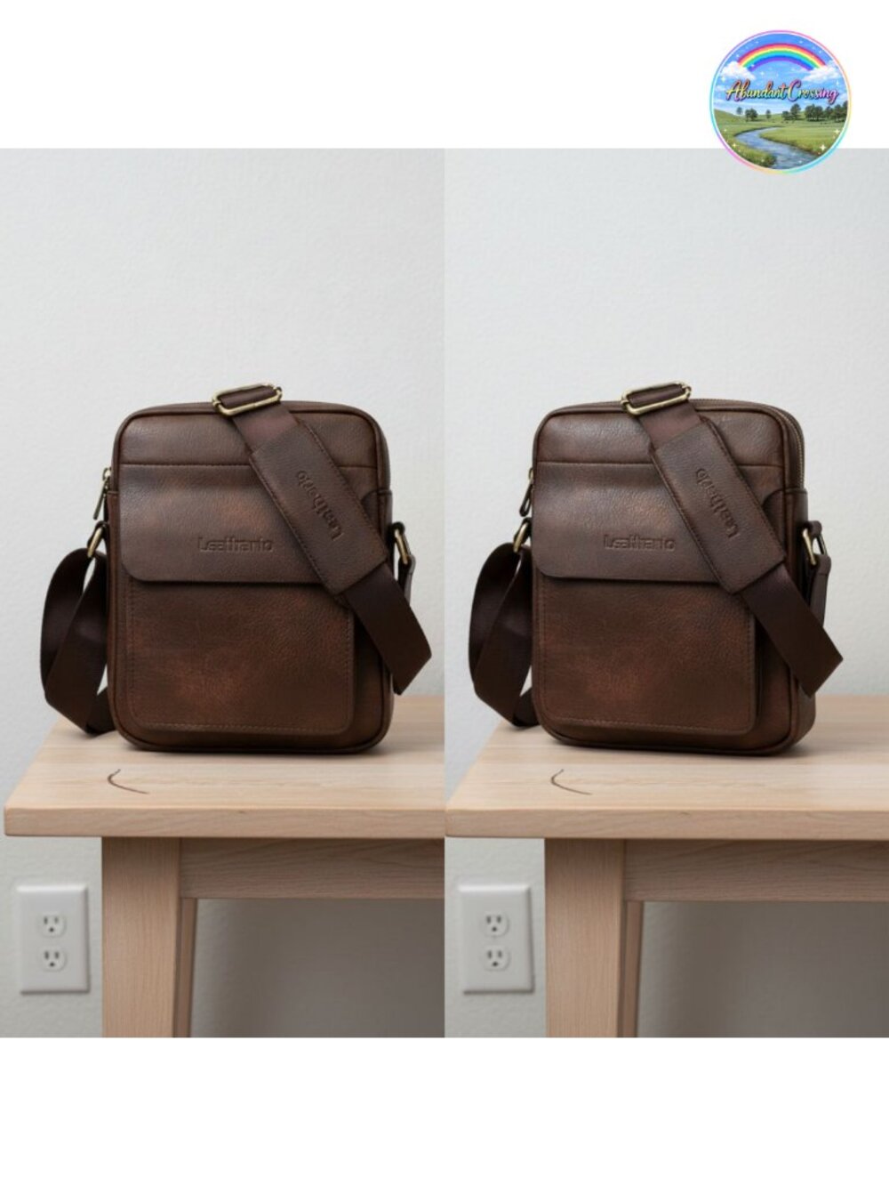 Vegan Leather Men's Messenger Crossbody Shoulder Sling Bag